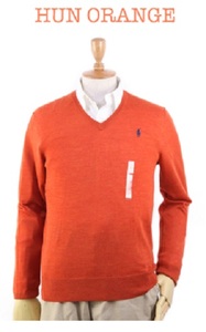 新品 アウトレット 10662 Mサイズ ラルフ ローレン polo ralph lauren Vネック メンズ メリノウール セーター ORANGE