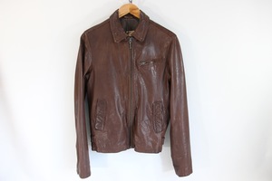 【極上】NUDIE JEANS ERVIN LEATHER JACKET カウハイド シワ加工 レザージャケット S(M程度)ブラウン 茶 牛革 ヌーディージーンズ