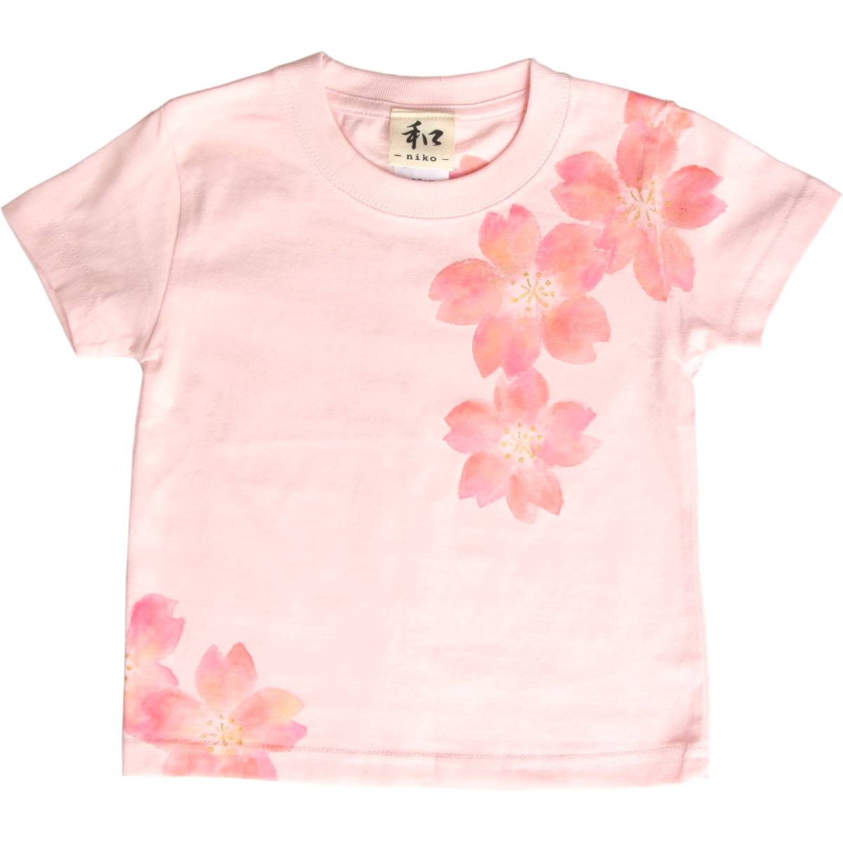 Vêtements pour enfants T-shirt pour enfants Taille 100 T-shirt à motif de fleurs de cerisier rose T-shirt peint à la main Motif japonais Printemps, hauts, t-shirt à manches courtes, 100(95~104cm)