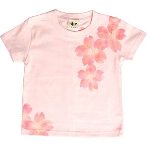 Art hand Auction Children's Clothes Kids T-Shirt Size 110 Pink Cherry Blossom Pattern T-Shirt Handmade Hand-painted T-Shirt Japanese Pattern Spring, tops, short sleeve t-shirt, 110(105~114cm)