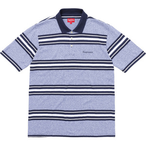 ★新品本物【紺★Mサイズ】★Heather Stripe Polo ヘザーストライプ ポロ 正規店購入 シュプリーム 限定 レア 入手困難 Supreme 2017AW