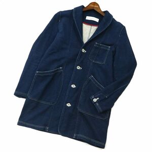 CURLY カーリー インディゴ★ 通年 ショールカラー スウェット デニム ショップ コート ジャケット Sz.1　メンズ 日本製　A3T00010_1#O