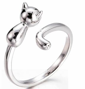 猫 リング フリーサイズ サイズ調節可能 指輪 シルバー 925
