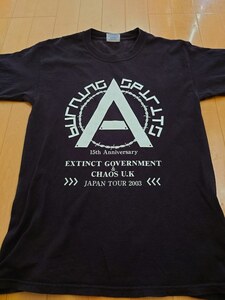 ＊古着 BURNING SPIRITS/CHAOS U.K:EXTINCT GOVERNMENT JAPAN TOUR 2003Tシャツ FUK FORWARD HAZARD ORdER TOM＆BOOT BOYS P.I.M.P.