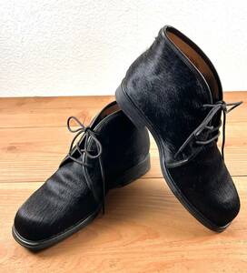 美品★Clarks★クラークス デザートブーツ ファー レザー レディース 24cm アンクルブーツ ショートブーツ 本革 黒に近いこげ茶 毛皮 本革