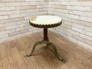 大理石ミニテーブル　サイドテーブル　花台　コンソール　丸テーブル　真鍮　オニキス　ロココ調 バロック調　アンティーク調　直径30cm