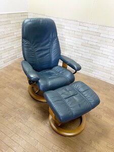 EKORNES eko -nes -stroke less less chair ottoman attaching reclining sofa cow leather Northern Europe navy / control number 0811(.081)