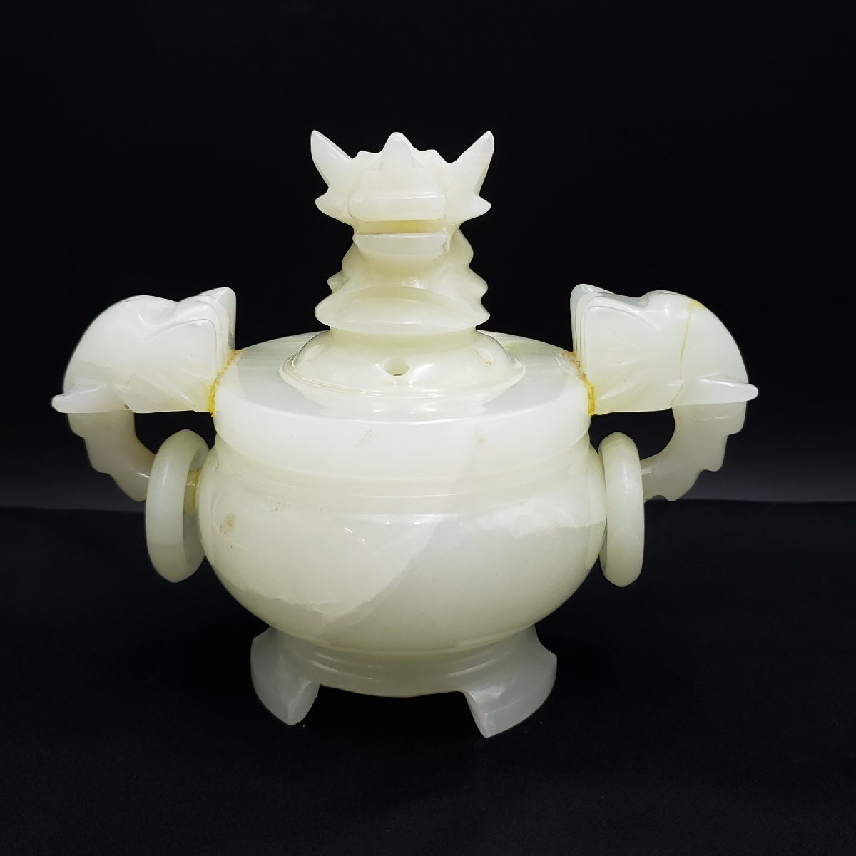 大理石香炉幅25cm 高さ14cm 径5cm 重さ1050g 中国古玩中国美術彫刻獅子