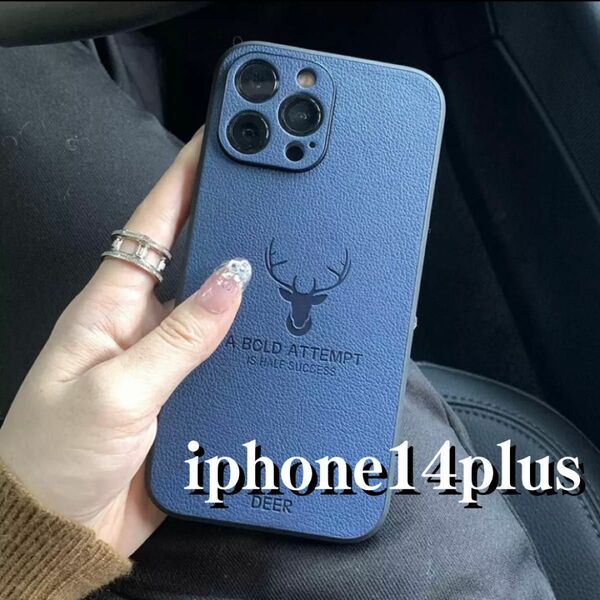 Iphone14plus　鹿　レザ ー 耐衝撃　スマホケース　iPhone