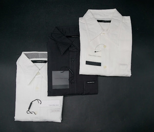 v Calvin Klein jeans men's shirt 3 pieces set / shirt long sleeve M size white black stripe business suit men's dress shirt 