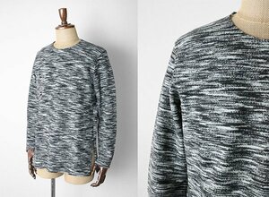 KAZUYUKI KUMAGAI ATTACHMENT ◆ カシミヤ混 ストレッチ 絣 フラノ クルーネック L/S 黒 サイズ1 Tシャツ カットソー アタッチメント /WX7