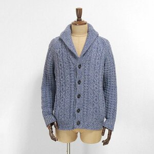 Drumohr ◆ケーブル ショールカラー ニットカーディガン ブルー サイズ46 ★最高級 SUPER GEELONG LAMBS WOOL★ ローゲージ ドルモア /YX20