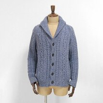 Drumohr ◆ケーブル ショールカラー ニットカーディガン ブルー サイズ46 ★最高級 SUPER GEELONG LAMBS WOOL★ ローゲージ ドルモア /YX20_画像1