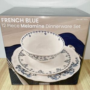 コストコ BAUM FRENCH BLUE メラミン（プラスチック）ディナーウェア 12枚セット 新品未開封