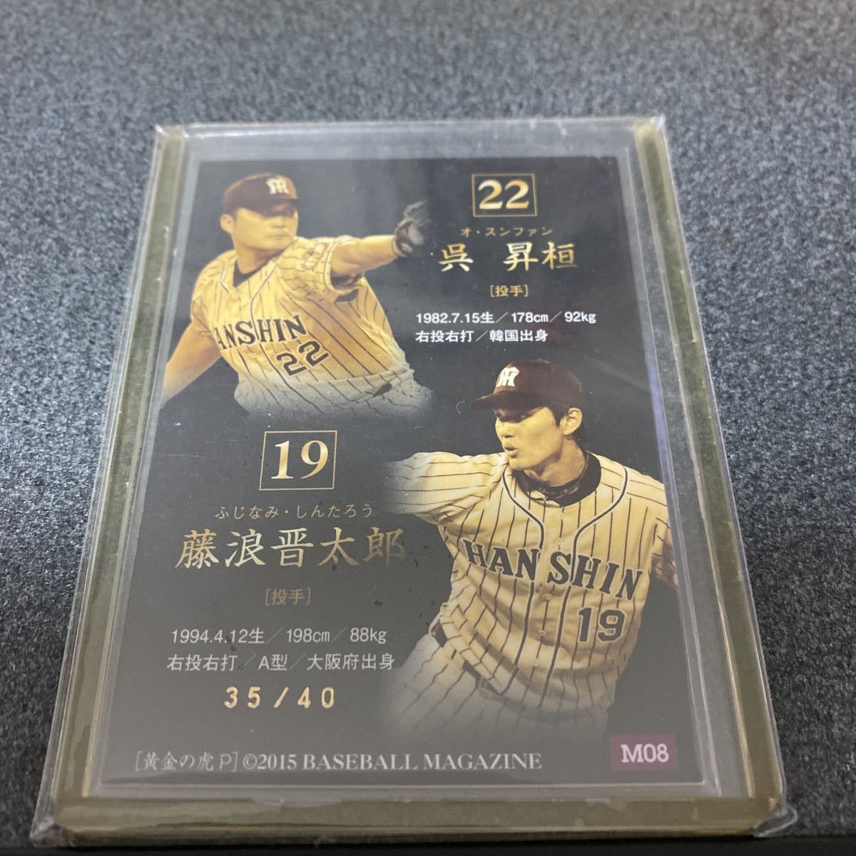 呉昇桓&藤浪晋太郎 2015 BBM 阪神 黄金の虎 コンボパッチジャージ