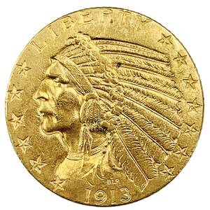  インディアン アメリカ 金貨 5ドル イーグル 1913年 8.3g 21.6金 イエローゴールド コレクション アンティークコイン Gold