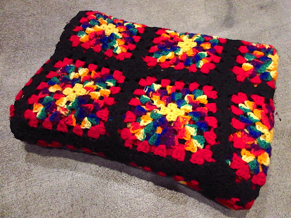 Vintage Crochet Blanket Size: Approx. 224cm x 134cm 230116c6-blk Rug Crochet Interior Throw, Handmade items, bedding, blanket, Knee blanket