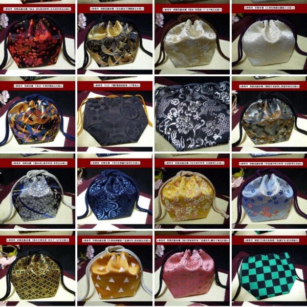 ★将棋駒袋★商品紹介1〜8アップ画像・全NO.1〜16・平箱と駒袋各一点のセットで提供致します。