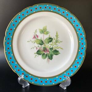 [. goods ] Minton turquoise blue plant . map ornament plate enamel the 7 treasures gold paint equipment ornament cabinet plate large plate antique Gold Britain 