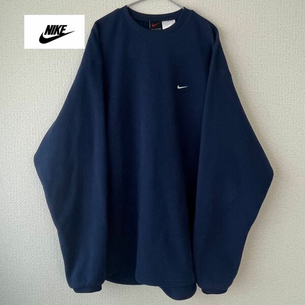 NIKE 90s 黒タグ フリース ロゴ刺繍 ビッグシルエット ビッグサイズ ネイビー ワンポイント シンプル vintage 