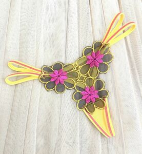 新品 未使用 送料無料ls479黄色刺繍ｔバック フロントの花レースはスケスケ、花柄Ｔバック デリケートラインを隠した官能ショーツ アダルト