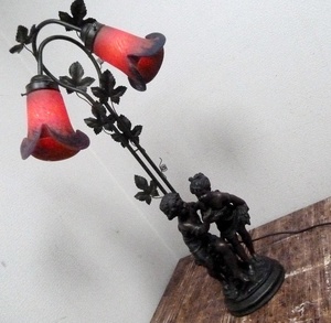 (*BM)[ gratitude special price ] France made 2 light lamp floor stand height 80. red red art table stand lighting antique retro 