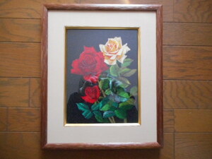 ビーズ絵　油彩画　油絵　原画　 絵画等　素晴らしい出来栄えです。　バラ　薔薇　お花　アンティーク　コレクション