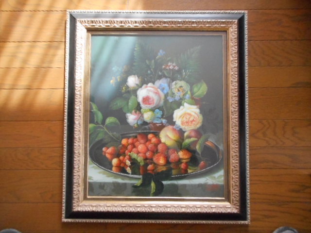 Peinture à l'huile, peinture originale, peinture, etc. Courgettes, fruit, fraise, bouquet, peinture à l'huile lourde. Grand, antique, collection, Peinture, Peinture à l'huile, Nature morte