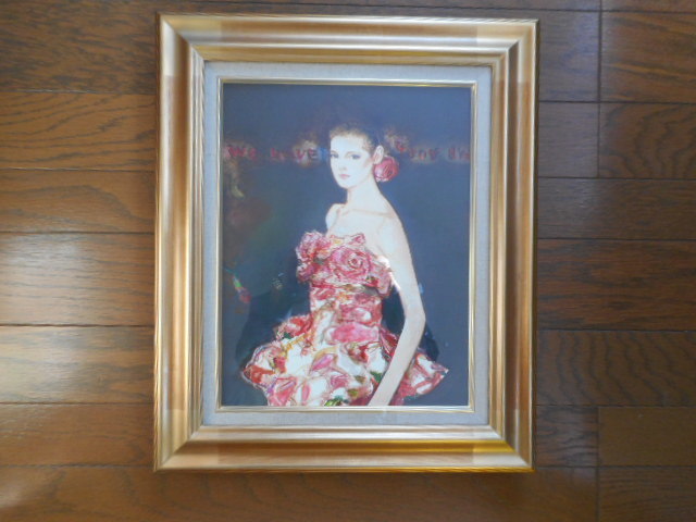 Oil painting Oil painting Original painting Painting etc. Yuko Nakajima Flower dress Rose Rose Beautiful woman painting Antique collection, painting, oil painting, portrait