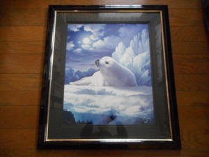 版画　シルクスクリーン　キャセイ　作　アザラシ　氷の海　月　南極　北極　油彩画　油絵　原画　 絵画等　アンティーク　コレクション