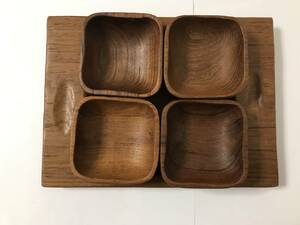 タイで購入! 小皿4個 トレー 盆 セット 木工芸 ハンドメイド 雑貨, 和食器, 皿, 小皿