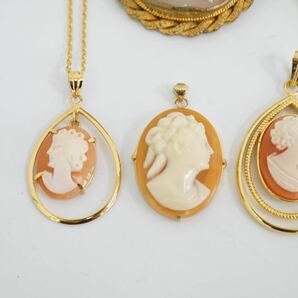 B82 シェルカメオ CAMEO ヴィンテージ ブローチ ネックレス ペンダント 6点セット アクセサリー 大量 まとめて おまとめ まとめ売り 貴婦人の画像2