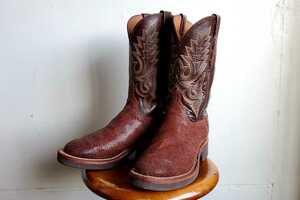 837*ru Casey Lucchese stay n gray western boots 8 1/2D 8.5 26.5. rank tea Brown exotic leather ei leather used USED