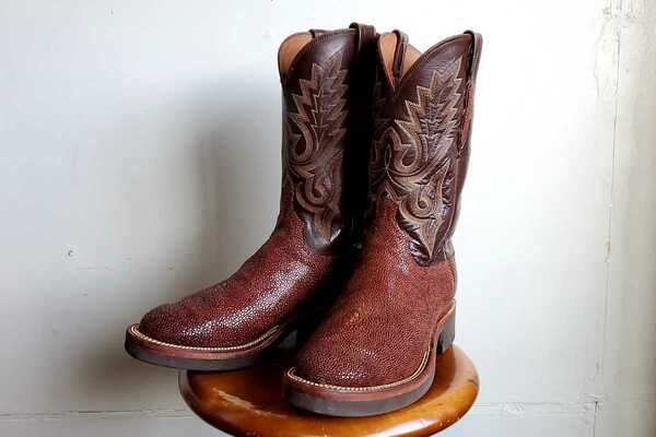 837◆ルケーシー Lucchese スティングレイ ウエスタンブーツ 8 1/2D 8.5 26.5㎝位 茶 ブラウン エキゾチックレザー エイ革 中古 USED