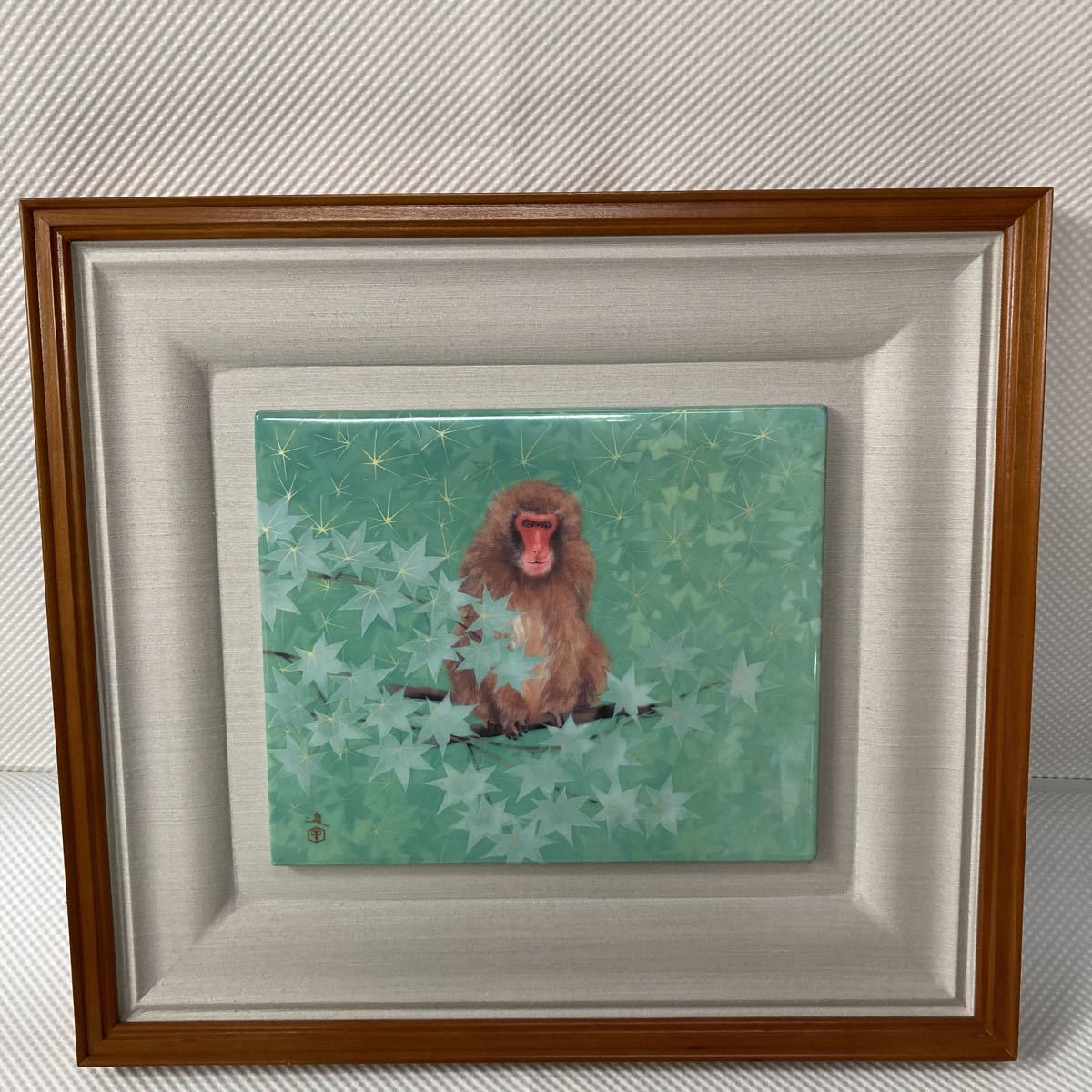 Maki Susumu Zodiac Monkey Maehata poterie Kuyama four Cadre photo Peinture en céramique Peinture Beaux-arts Peinture japonaise Animal Monkey, ouvrages d'art, peinture, autres