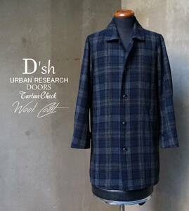  Urban Research door zURBAN RESEARCH DOORS D'sh gray × navy blue tartan check wool turn-down collar coat M