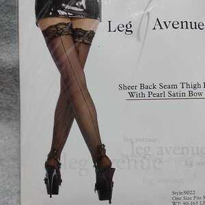 LEG AVENUE 9022WH バックシーム&パール・サテンリボン付き　レーストップ　ストッキング　白　