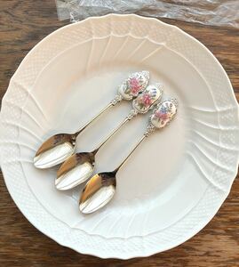  floral print spoon 3ps.@ decoration attaching spoon pink group . flower Showa Retro ceramics. decoration attaching spoon unused home storage goods .... Cosmos 