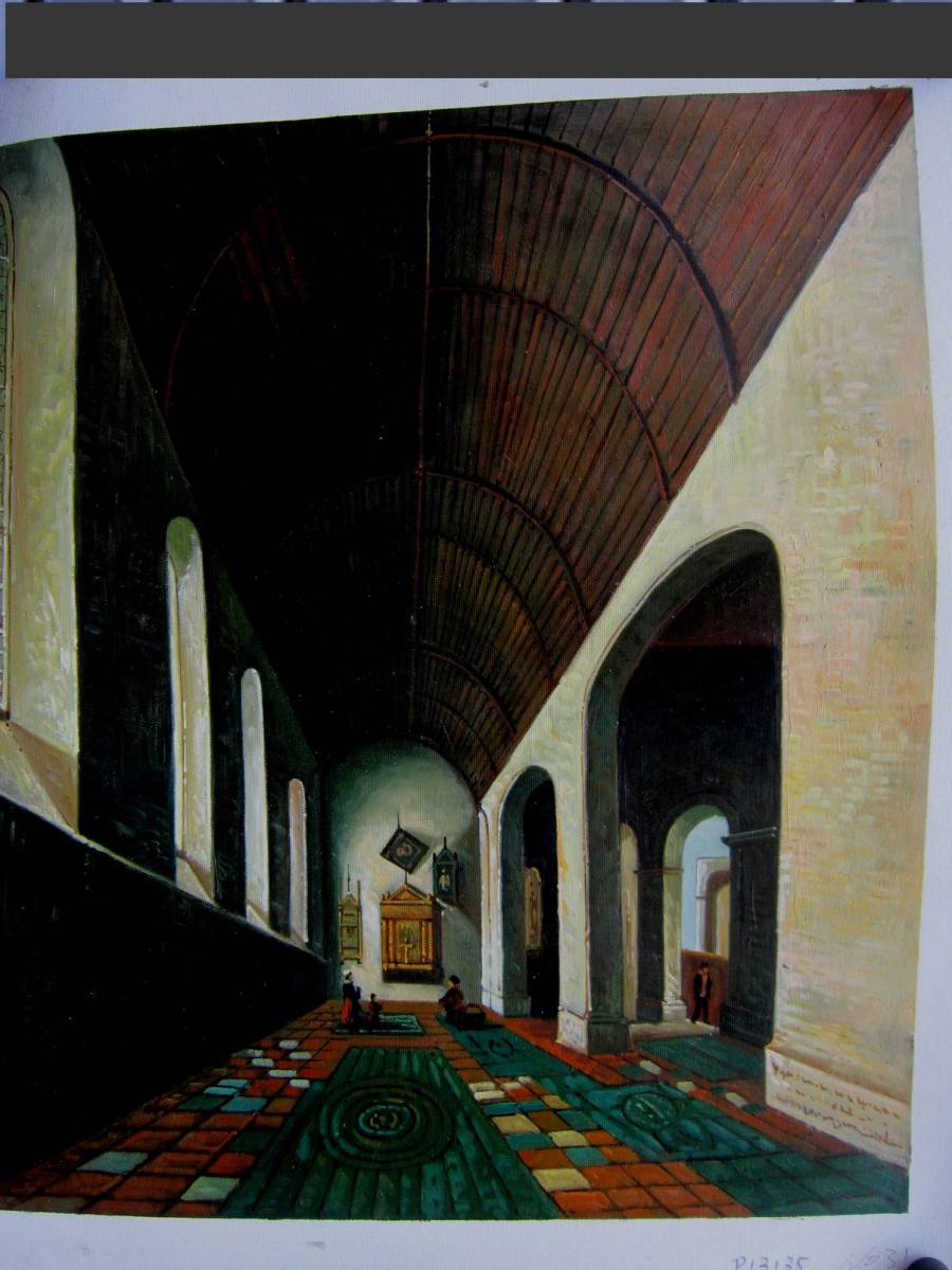 世界杰作辛德詹斯教堂内部的复制品, 乌得勒支 用油画颜料在画布上手绘, 绘画, 油画, 自然, 山水画