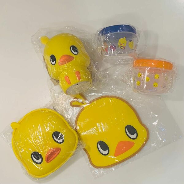 【未使用・美品】非売品/チキンラーメン ひよこちゃん5点セットLEDランプ、シリコンスチーマー、鍋敷、フードコンテナ×2