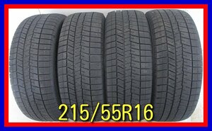 ■中古タイヤ■　215/55R16 93Q DUNLOP WINTERMAXX WM03 クラウン ストリーム レジェンド等 冬タイヤ スタッドレス 激安　送料無料　A430