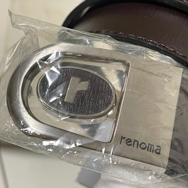 未使用　renoma レノマ　メンズレザーベルト　Rロゴ　シルバーヘッド　