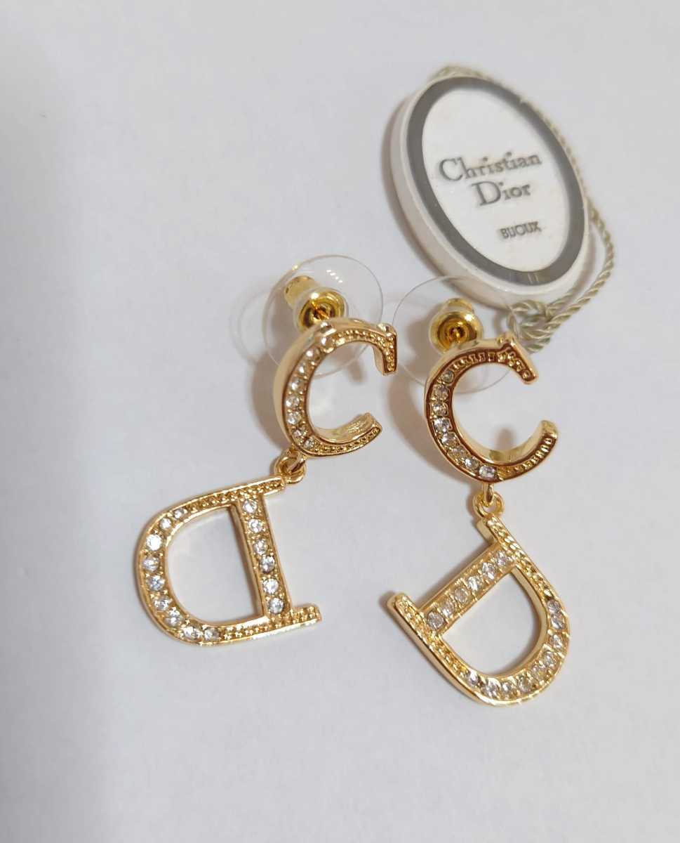 Christian Dior クリスチャンディオール ラインストーン ゴールド色