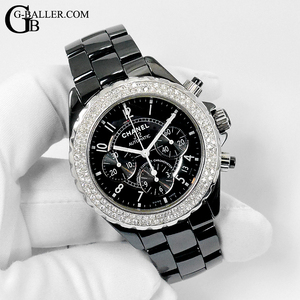 CHANEL Chanel J12 chronograph bezel diamond 41mm black men's diamond Chrono black ceramic G-BALLER