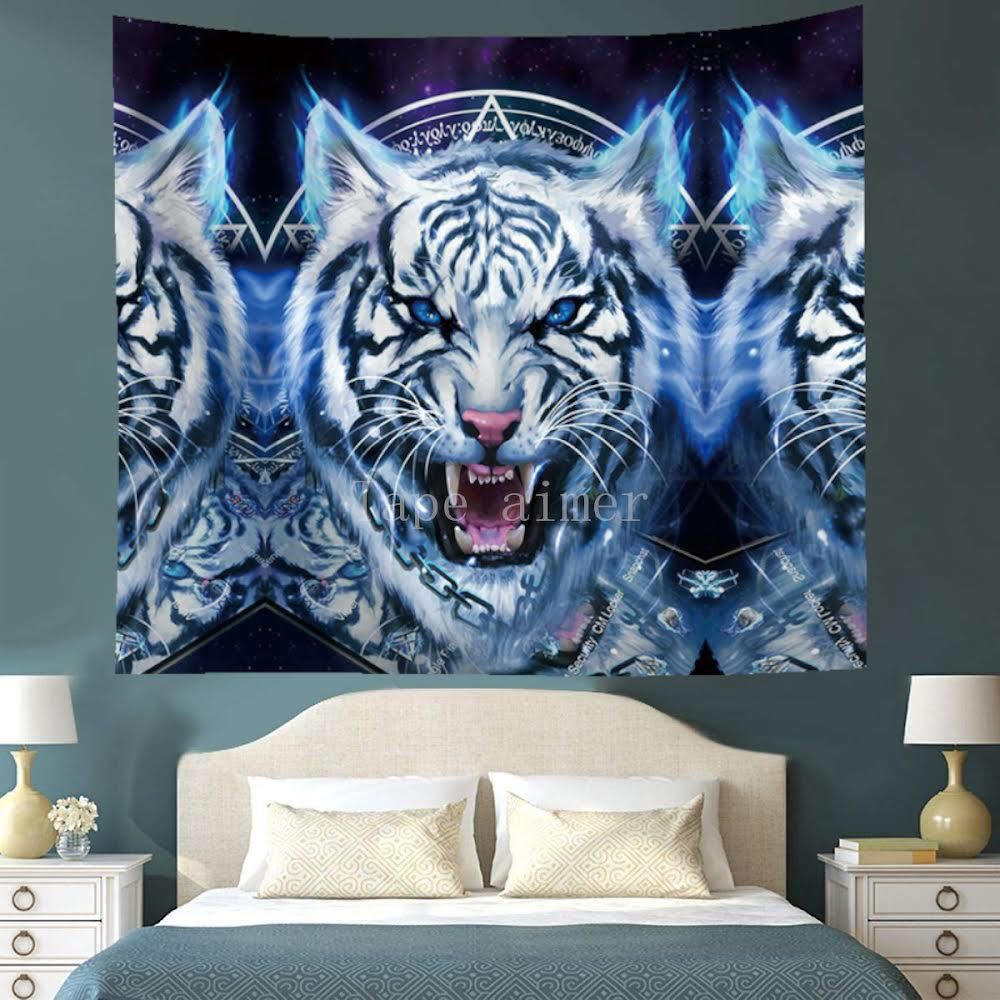 Tapestry White Tiger with Metal Fittings Galaxy Cool Pattern F51, handmade works, interior, miscellaneous goods, panel, tapestry