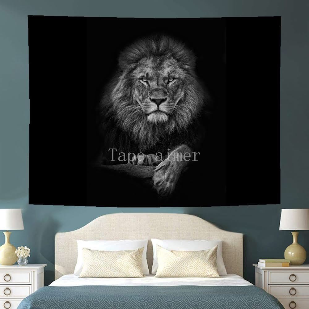 Tapestry Staring with Metal Fittings Lion Black Tape Renovation Wall Hanging F64, handmade works, interior, miscellaneous goods, panel, tapestry