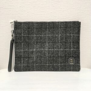  limited time! final price! free shipping beautiful goods *muta×Harris Tweed*8 bag clutch m-ta Harris tweed collaboration gray check man and woman use 