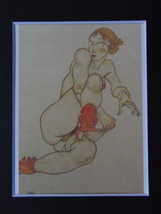 エゴン・シーレ、【足を高くもちあげた裸婦】、希少な画集画、状態良好、新品額装付 送料無料、人物画 絵画_画像3