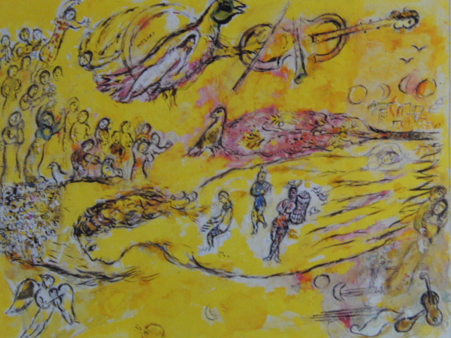 Марк Шагал, [Посвящение Моцарту], Из редкой артбука, Хорошее состояние, Новый коврик и рамка., Живопись Волшебная флейта Карандашный рисунок Рисунок пером Гуашь, рисование, картина маслом, портрет
