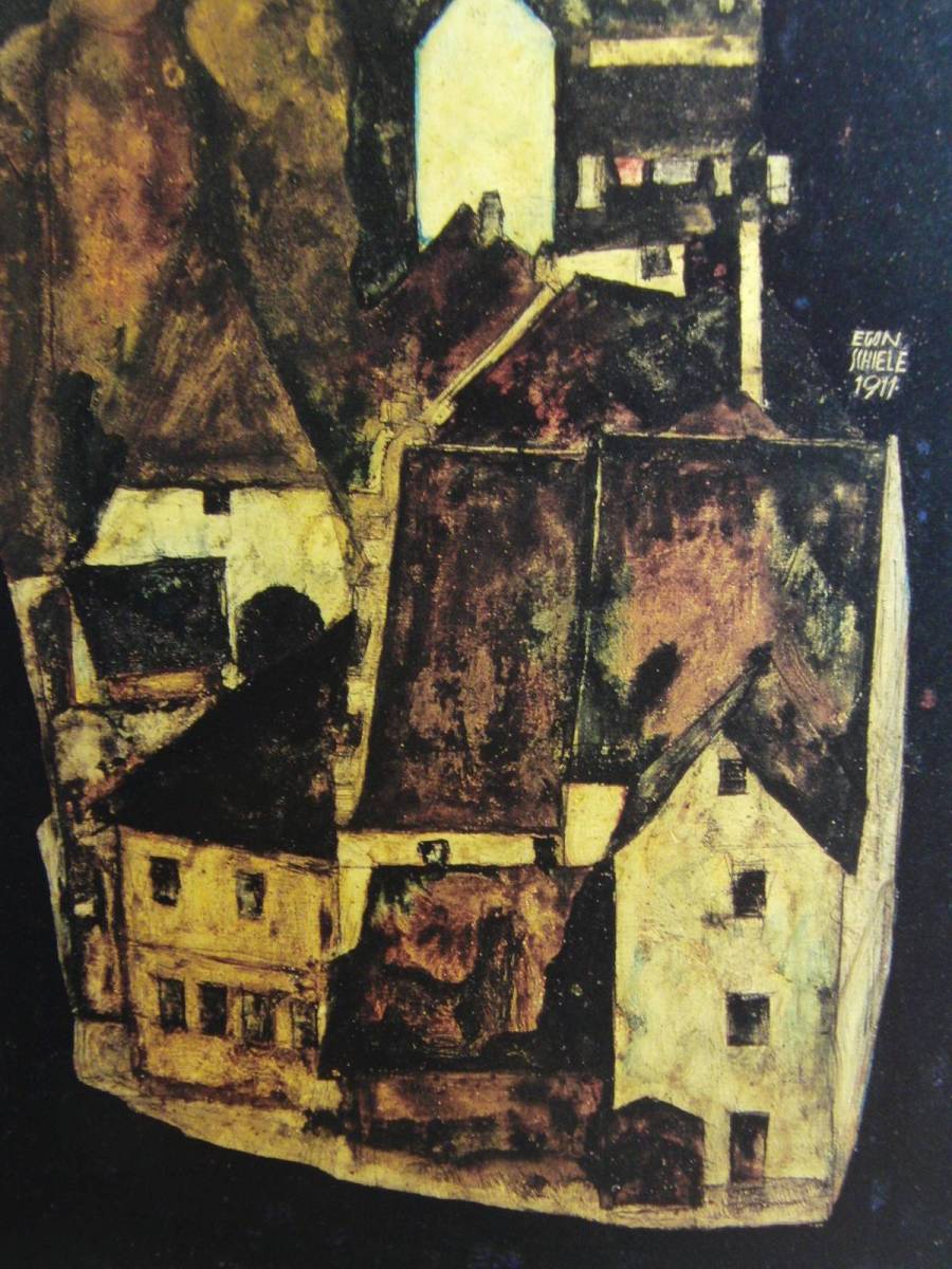 Egon Schiele, [Tote Stadt III (Stadt gegenüber dem blauen Strom III)], Seltene Kunstbuchillustrationen, In guter Kondition, Neu gerahmt, Kostenloser Versand, Landschaftsmalerei, Malerei, Ölgemälde, Natur, Landschaftsmalerei